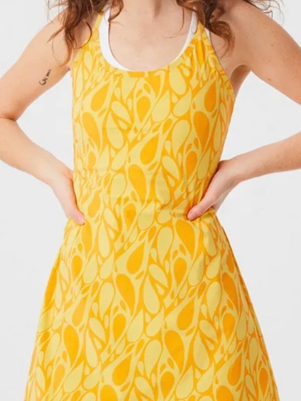 Outdoor Voices Yellow Patterned Scoop-Neck A-Line Dress